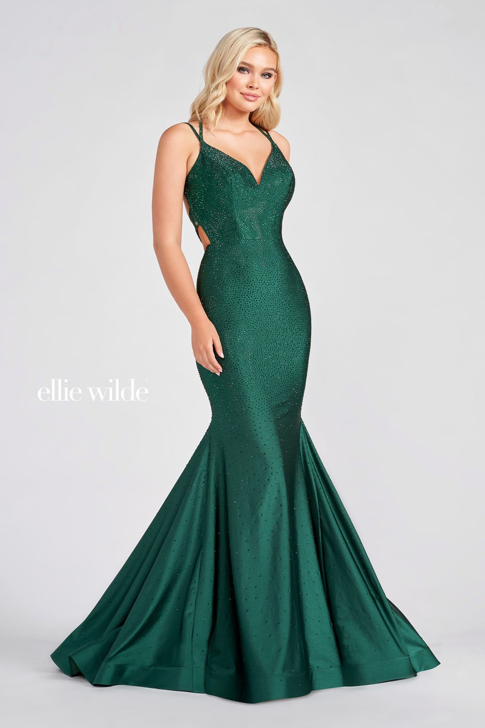 Ellie Wilde Emerald EW122001 Prom Dress Image.  Emerald formal dress.