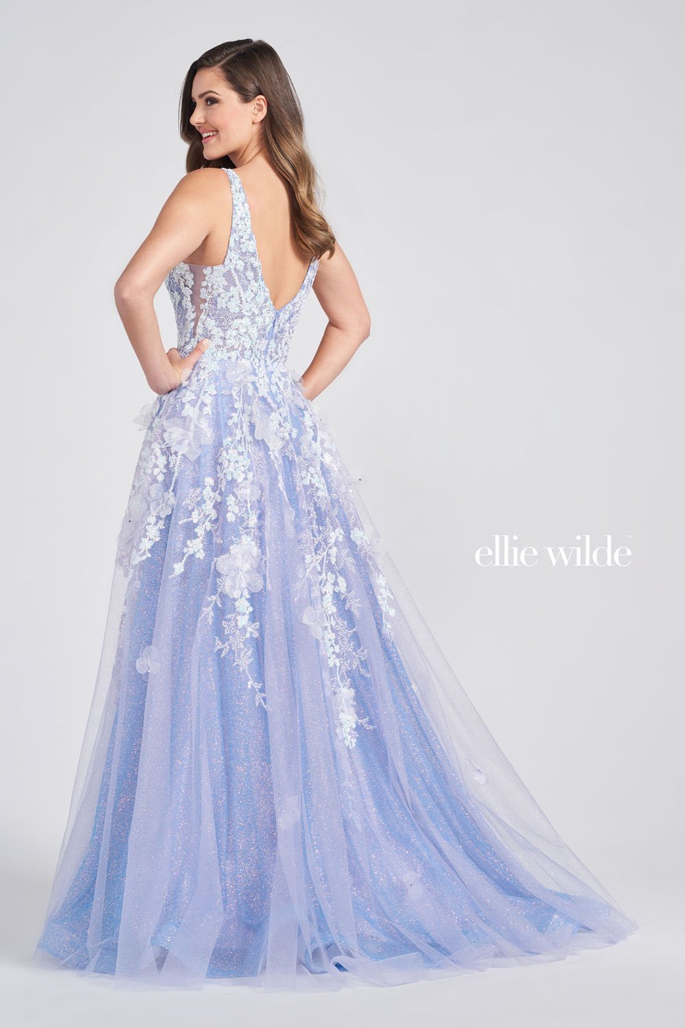 ellie wilde prom dress Ellie Wilde EW122007 - V-Neck Sleeveless Floral A-line Dress 18 / Lavender