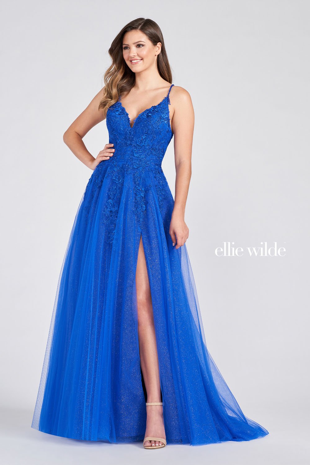 Ellie Wilde Royal Blue EW122014 Prom Dress Image.  Royal Blue formal dress.
