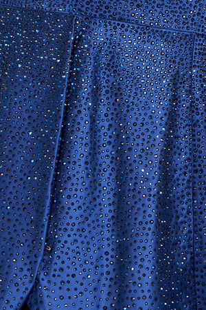 Ellie Wilde Navy Blue EW122015 Prom Dress Image.  Navy Blue formal dress.