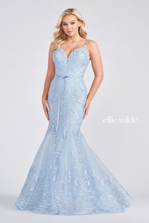 Ellie Wilde Light Blue EW122017 Prom Dress Image.  Light Blue formal dress.