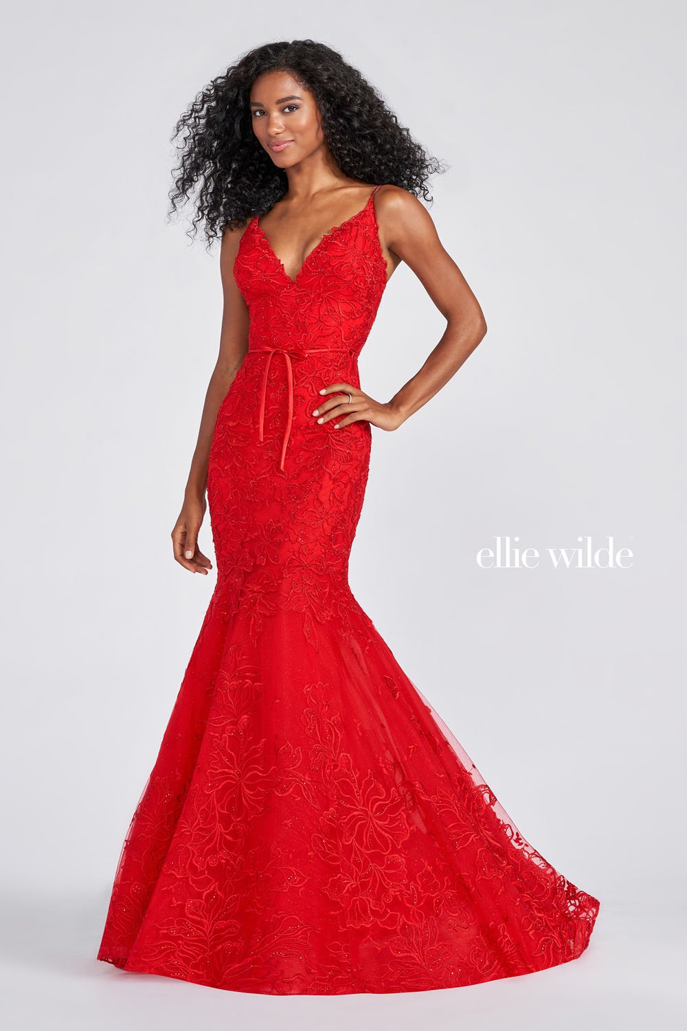 Ellie Wilde Red EW122017 Prom Dress Image.  Red formal dress.