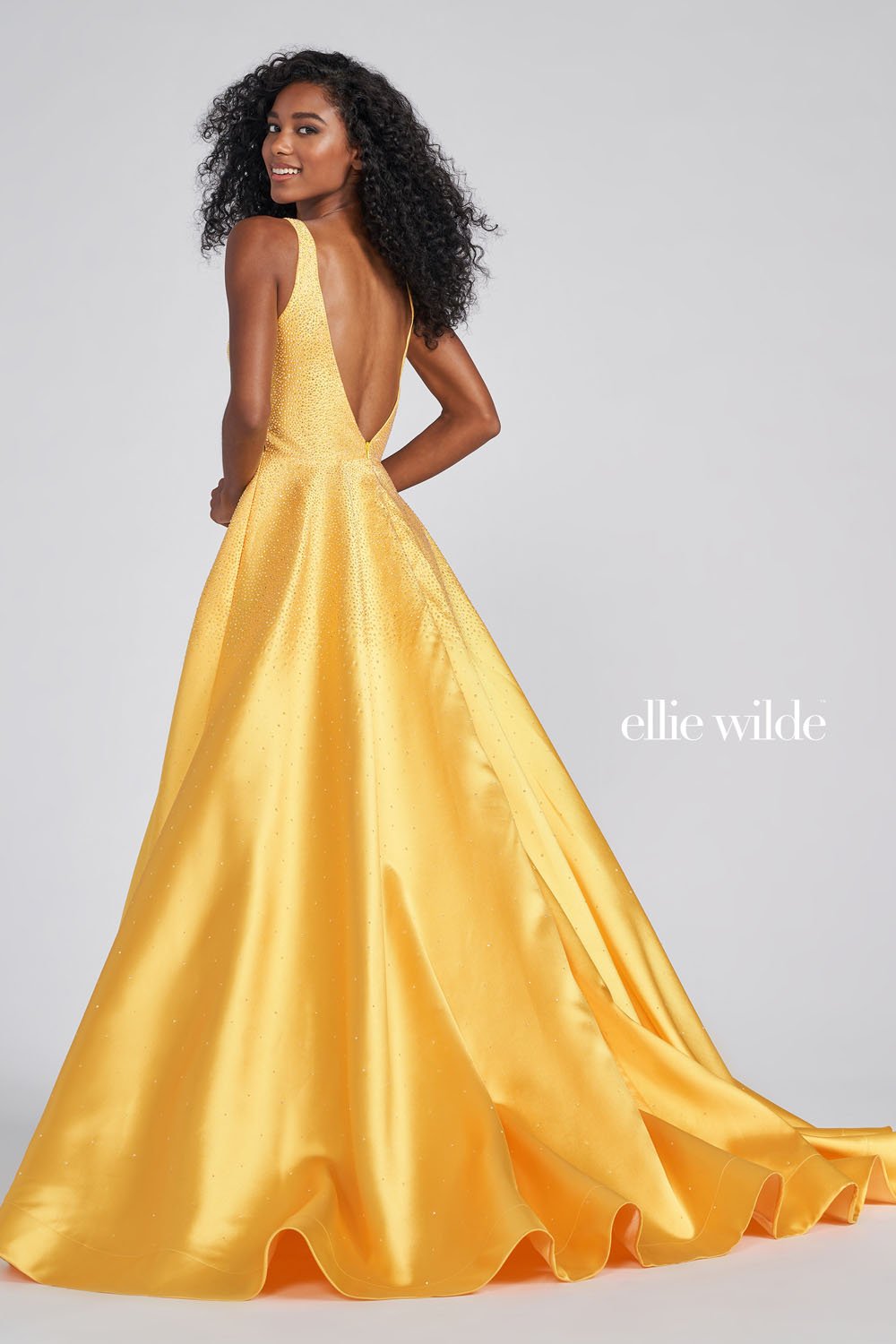 Ellie Wilde Sunflower EW122021 Prom Dress Image.  Sunflower formal dress.