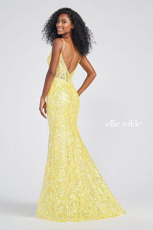 Ellie Wilde Yellow EW122022 Prom Dress Image.  Yellow formal dress.