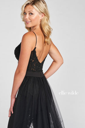 Ellie Wilde Black EW122024 Prom Dress Image.  Black formal dress.