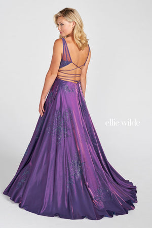 Ellie Wilde Purple EW122025 Prom Dress Image.  Purple formal dress.