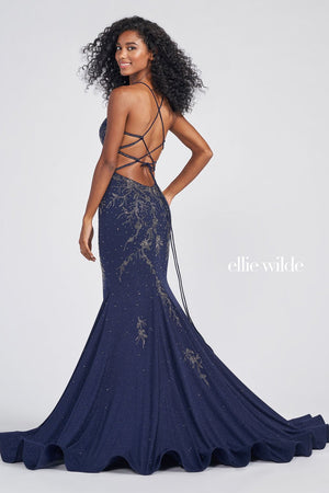 Dark blue Mermaid Off Shoulder Lace Sequined Prom Dress with Beading –  Promnova