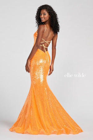 Ellie Wilde Orange EW122031 Prom Dress Image.  Orange formal dress.