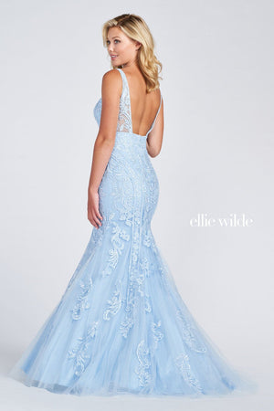 Ellie Wilde Light Blue EW122034 Prom Dress Image.  Light Blue formal dress.