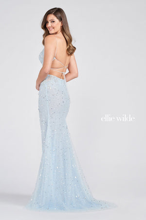 Ellie Wilde Light Blue EW122035 Prom Dress Image.  Light Blue formal dress.