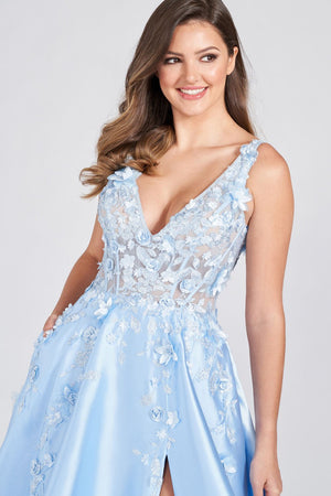 Ellie Wilde Light Blue EW122036 Prom Dress Image.  Light Blue formal dress.