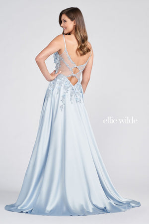 Ellie Wilde Dusty Blue EW122038 Prom Dress Image.  Dusty Blue formal dress.