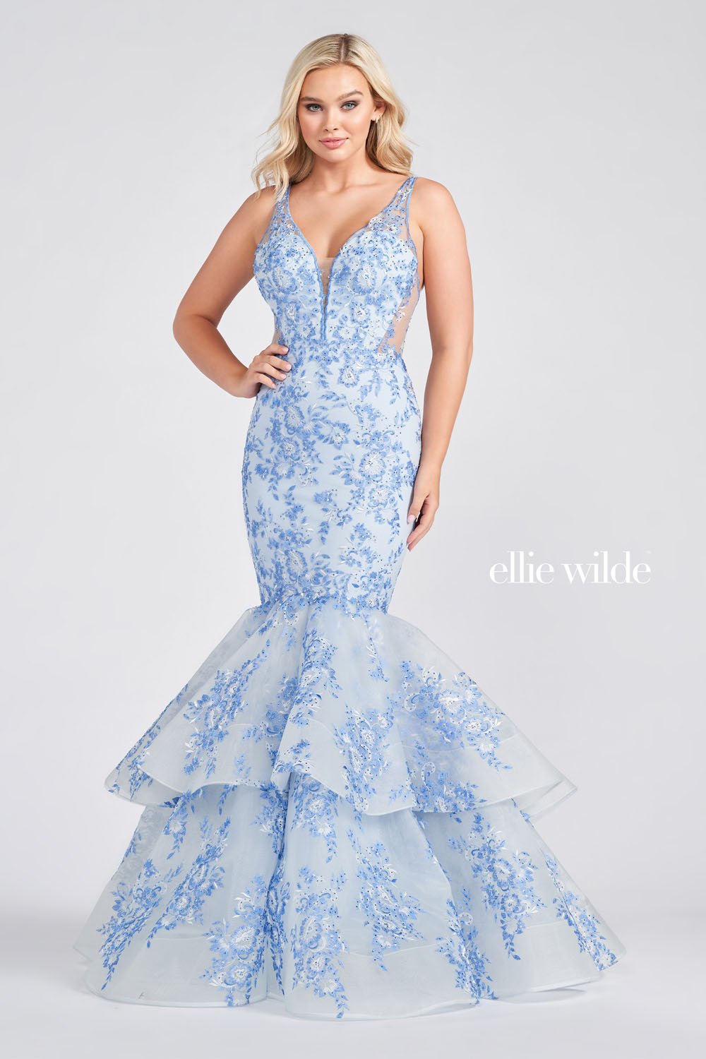 Ellie Wilde Sky Blue EW122040 Prom Dress Image.  Sky Blue formal dress.