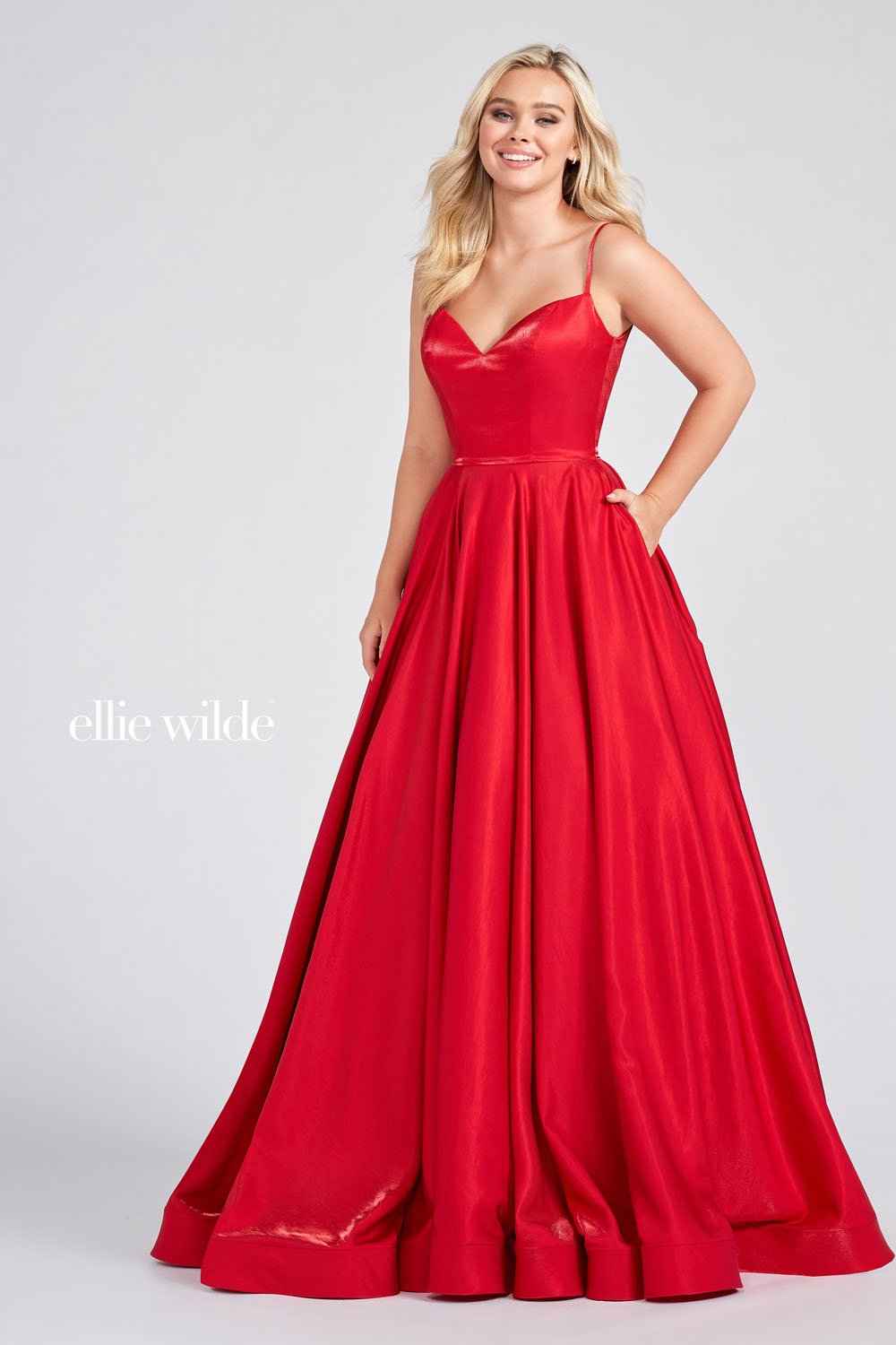 Ellie Wilde Red EW122046 Prom Dress Image.  Red formal dress.