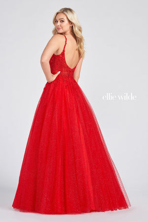 Ellie Wilde Red EW122049 Prom Dress Image.  Red formal dress.