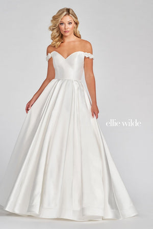 Ellie Wilde Pearl White EW122050 Prom Dress Image.  Pearl White formal dress.