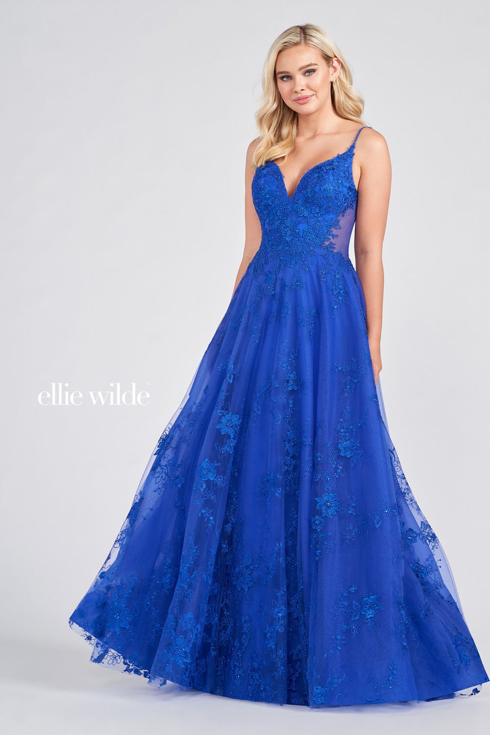 Ellie Wilde Royal Blue EW122053 Prom Dress Image.  Royal Blue formal dress.