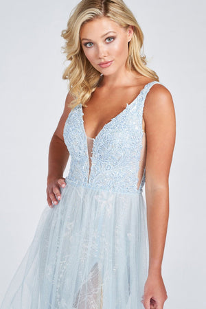 Ellie Wilde Ice Blue EW122054 Prom Dress Image.  Ice Blue formal dress.