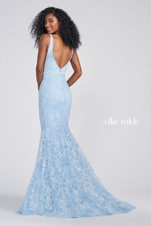 Ellie Wilde Sky Blue EW122056 Prom Dress Image.  Sky Blue formal dress.