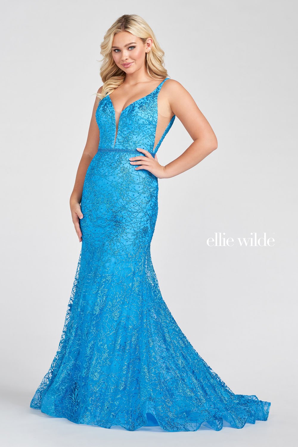 Ellie Wilde Turquoise EW122056 Prom Dress Image.  Turquoise formal dress.