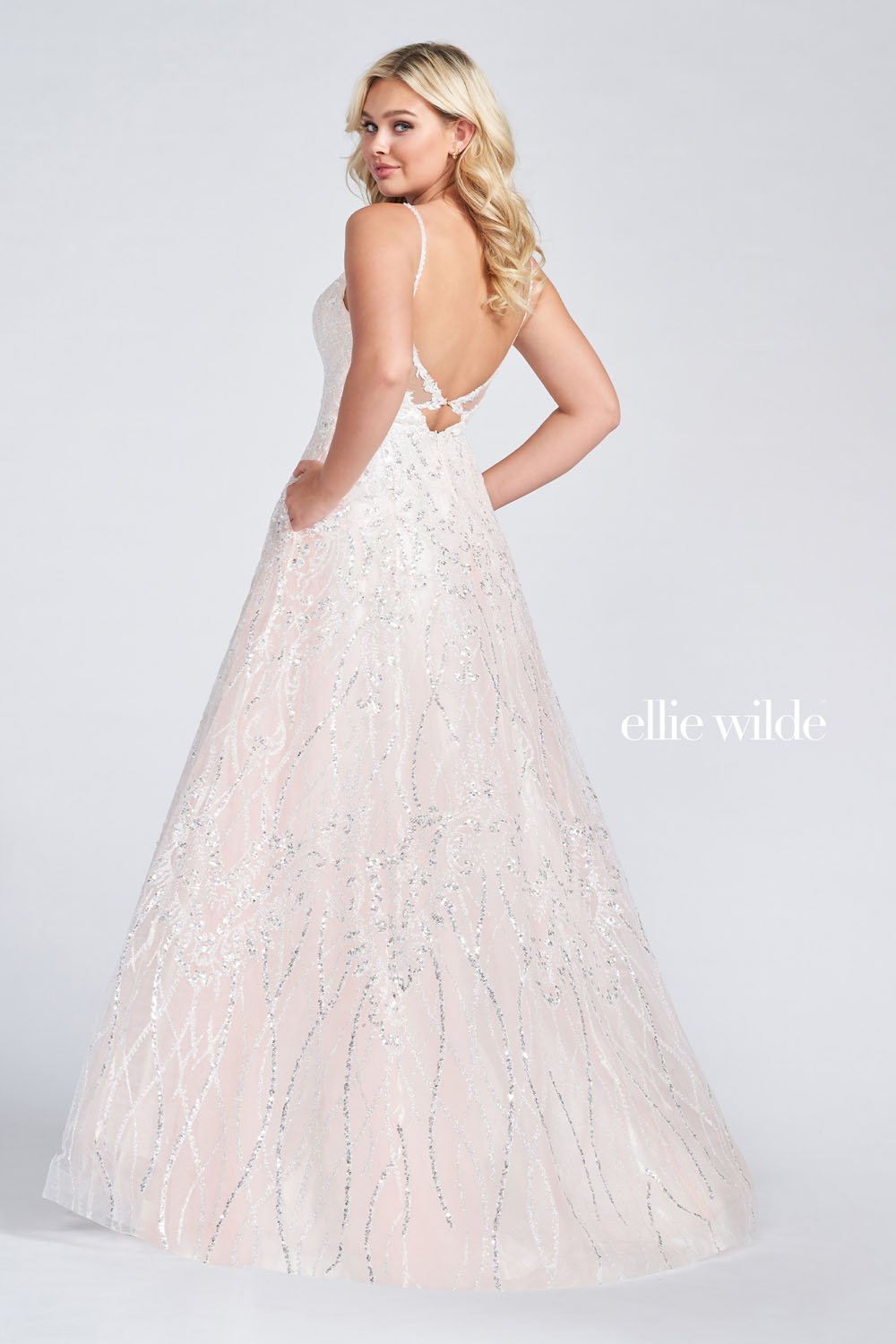 Ellie Wilde Frost EW122059 Prom Dress Image.  Frost formal dress.