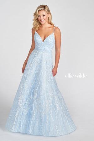 Ellie Wilde Light Blue EW122059 Prom Dress Image.  Light Blue formal dress.