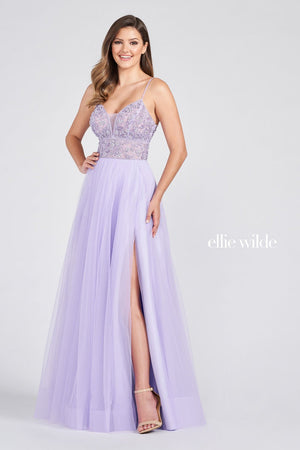 Ellie Wilde Lilac EW122066 Prom Dress Image.  Lilac formal dress.