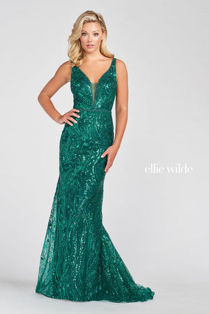 Ellie Wilde Emerald EW122067 Prom Dress Image.  Emerald formal dress.