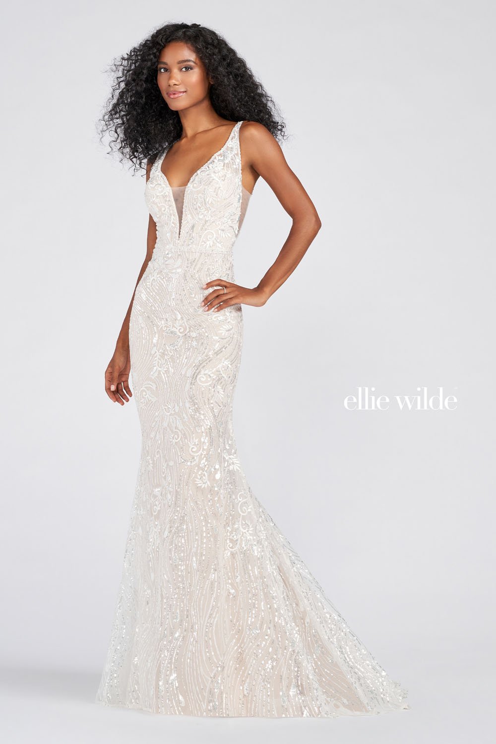 Ellie Wilde EW122067 - Sleeveless Sequin Prom Gown 18 / Ivory/Beige Ellie Wilde EW122067 - Sleeveless Sequin Prom Gown 18 / Ivory/Beige