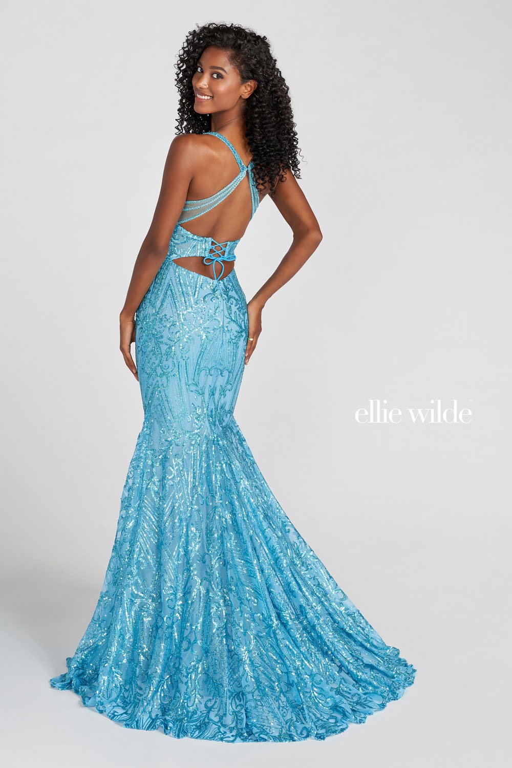 Ellie Wilde Light Blue EW122071 Prom Dress Image.  Light Blue formal dress.