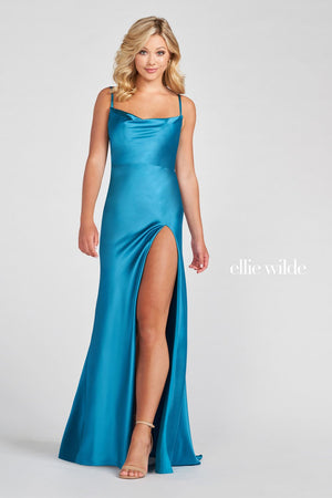 Ellie Wilde Teal EW122073 Prom Dress Image.  Teal formal dress.