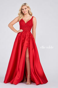 Ellie Wilde Red EW122074 Prom Dress Image.  Red formal dress.