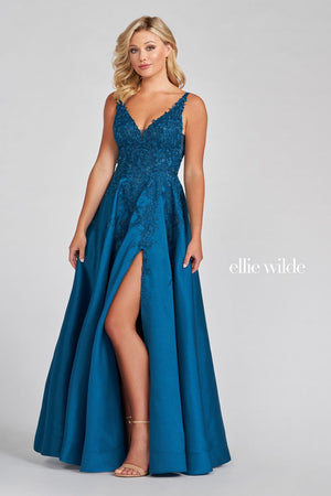 Ellie Wilde Teal EW122074 Prom Dress Image.  Teal formal dress.