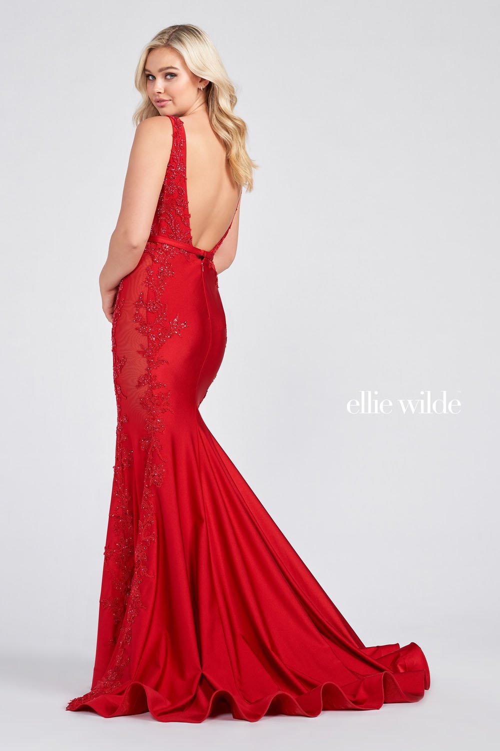 Ellie Wilde Ruby EW122075 Prom Dress Image.  Ruby formal dress.