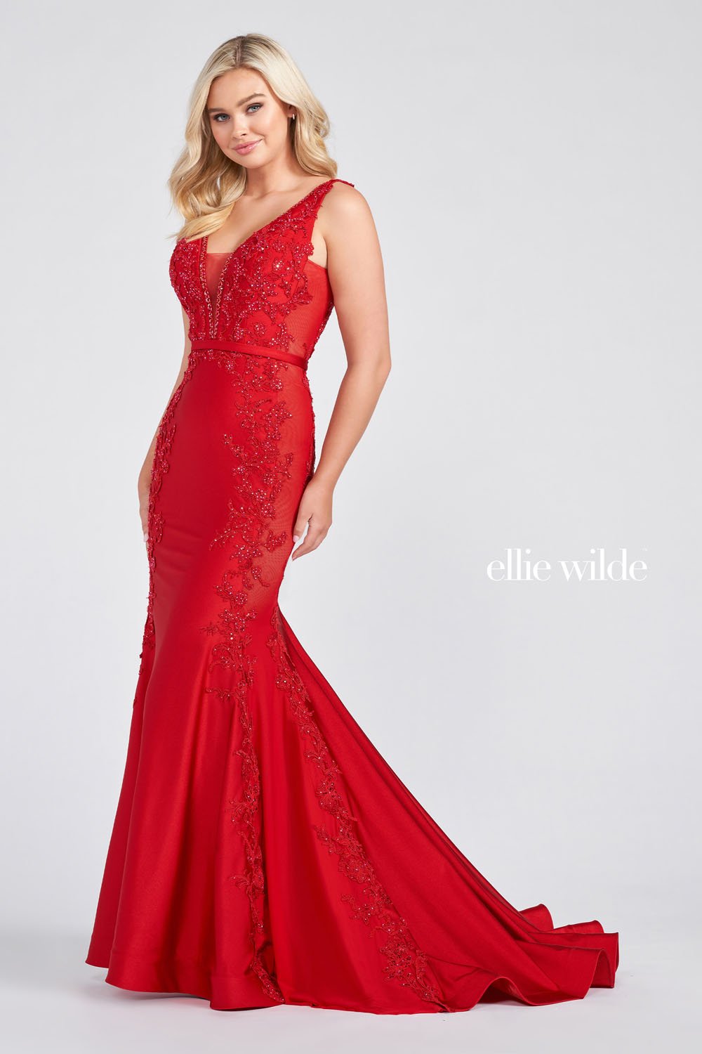 Ellie Wilde Ruby EW122075 Prom Dress Image.  Ruby formal dress.