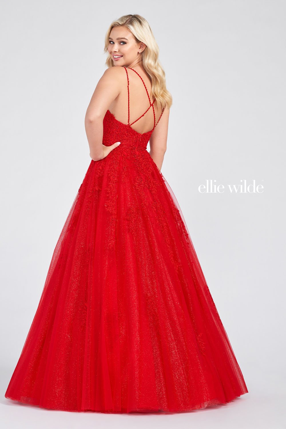 Ellie Wilde Red EW122076 Prom Dress Image.  Red formal dress.