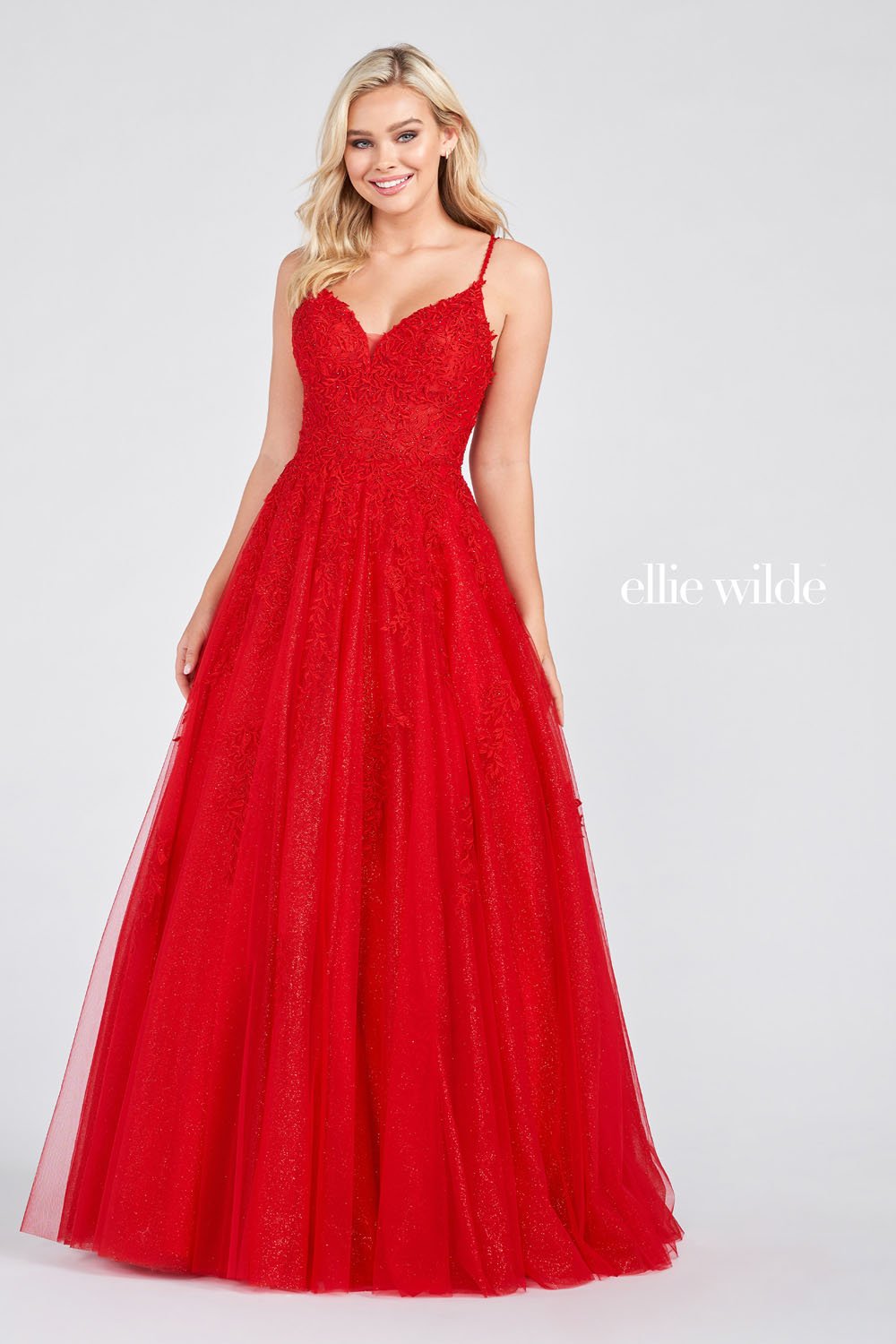 Ellie Wilde Red EW122076 Prom Dress Image.  Red formal dress.