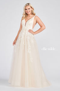 Ellie Wilde Alabaster EW122081 Prom Dress Image.  Alabaster formal dress.