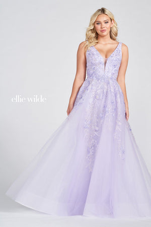 Ellie Wilde Lavender EW122081 Prom Dress Image.  Lavender formal dress.