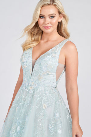 Ellie Wilde Sea Mist EW122081 Prom Dress Image.  Sea Mist formal dress.