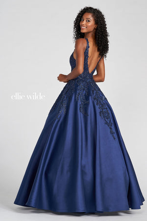 Ellie Wilde Navy Blue EW122086 Prom Dress Image.  Navy Blue formal dress.