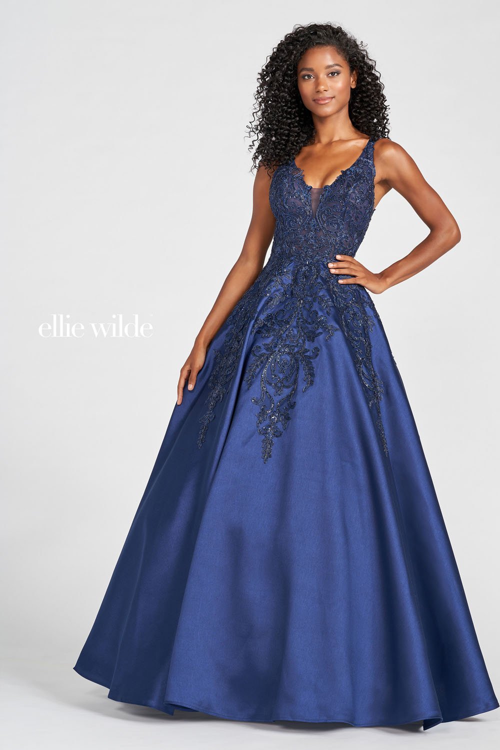 A Line V Neck Backless Navy Blue Long Prom Dresses with High Slit, Bac –  abcprom