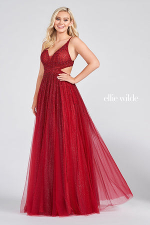 Ellie Wilde Wine EW122099 Prom Dress Image.  Wine formal dress.