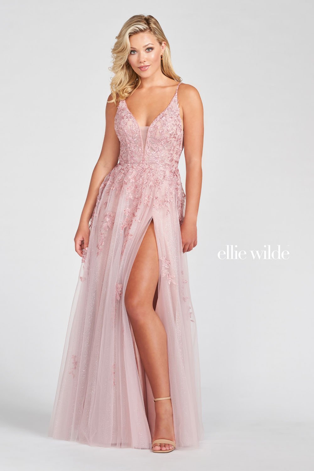 Ellie Wilde Rose EW122102 Prom Dress Image.  Rose formal dress.