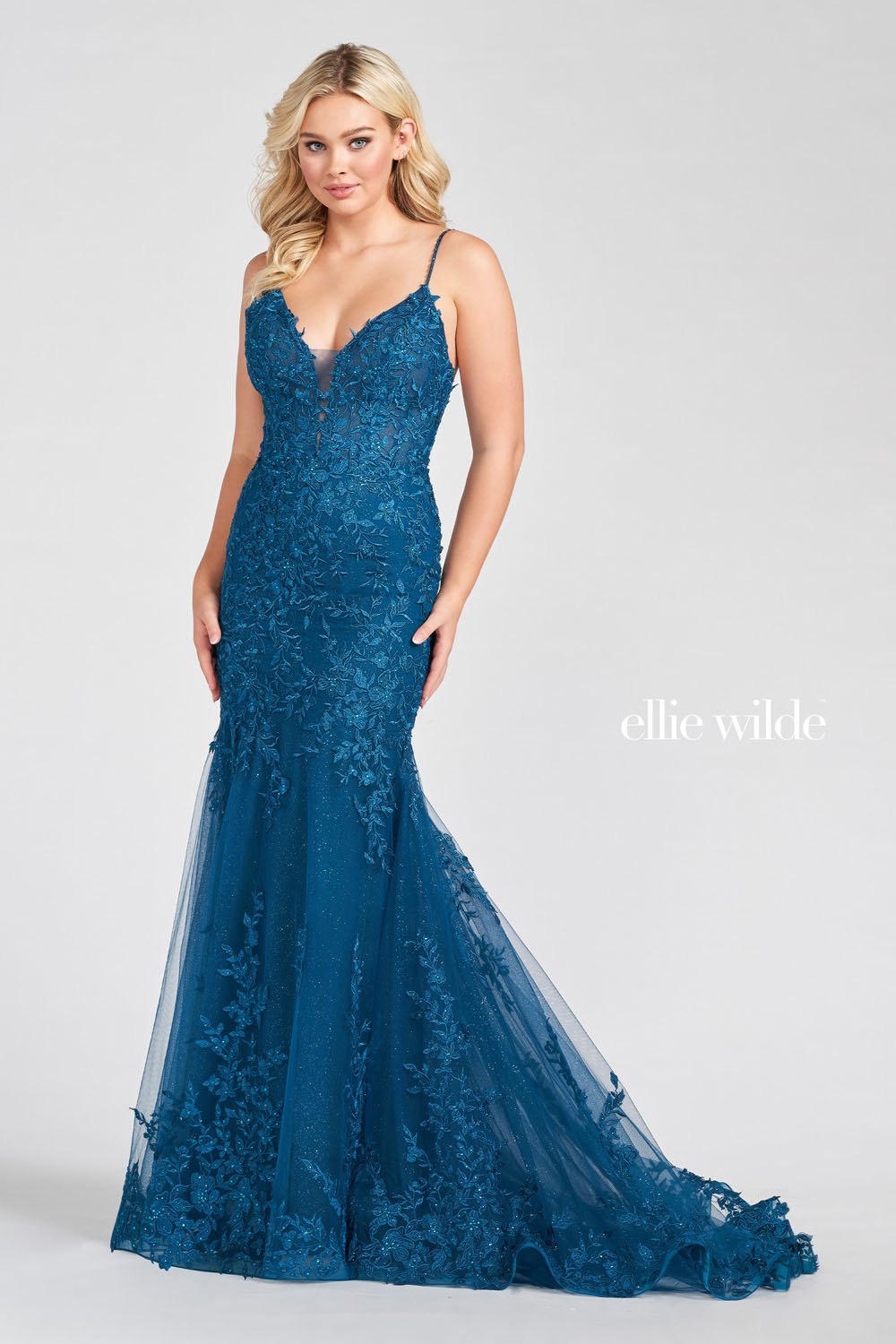 Ellie Wilde Teal EW122103 Prom Dress Image.  Teal formal dress.