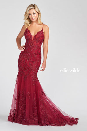 Ellie Wilde Wine EW122103 Prom Dress Image.  Wine formal dress.