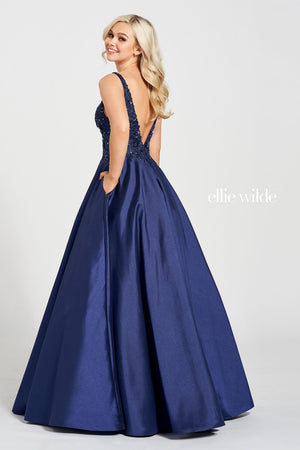 Ellie Wilde Navy Blue EW122104 Prom Dress Image.  Navy Blue formal dress.