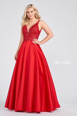 Ellie Wilde Red EW122104 Prom Dress Image.  Red formal dress.