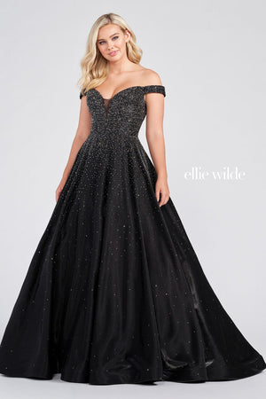 Ellie Wilde Black EW122106 Prom Dress Image.  Black formal dress.