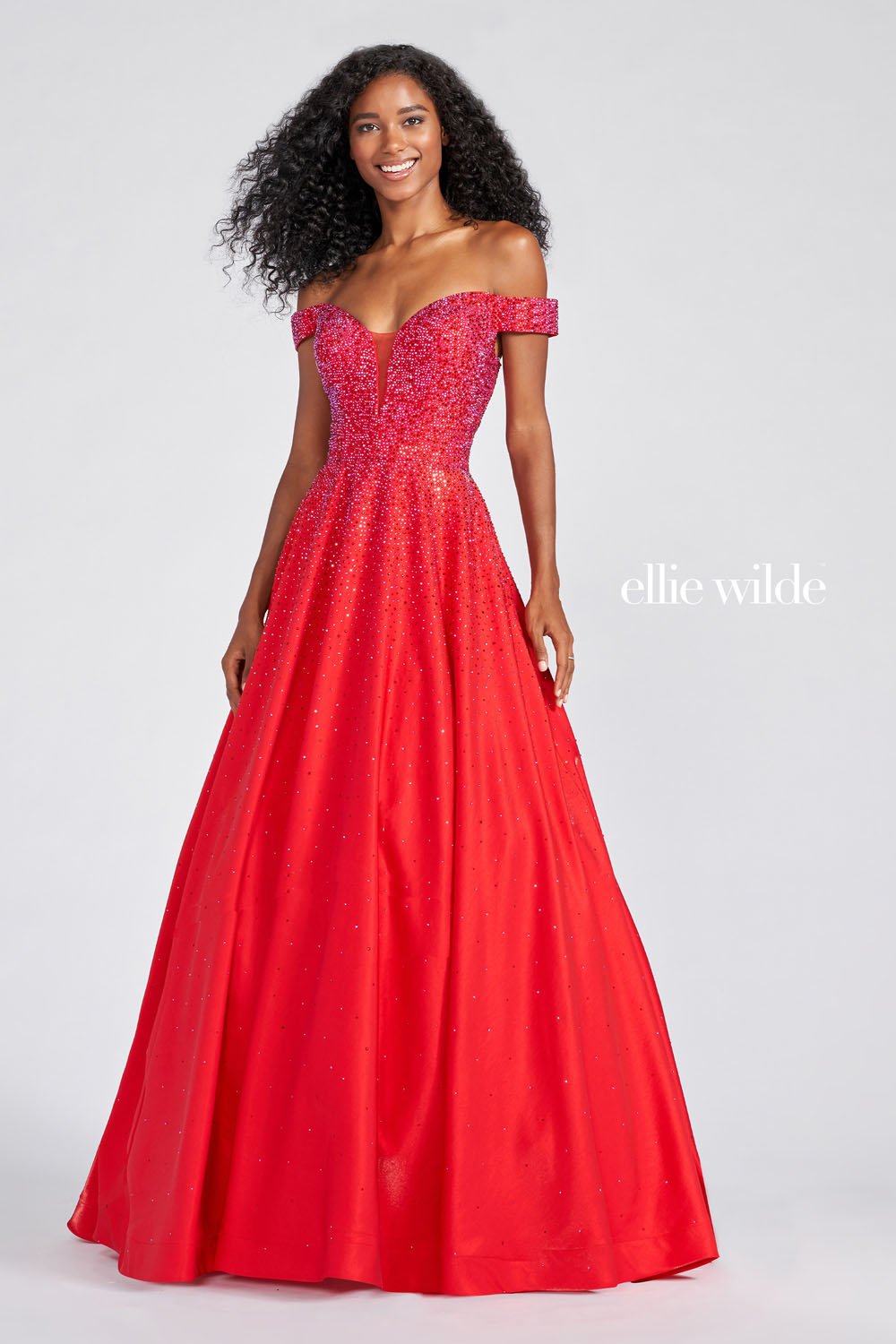 Ellie Wilde Red EW122106 Prom Dress Image.  Red formal dress.